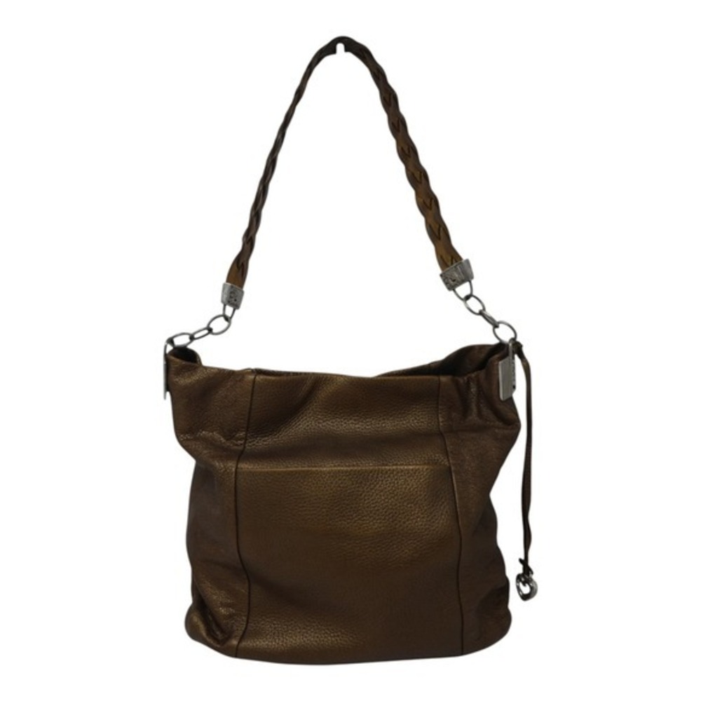 Brighton Hobo Bag Womens Large Bronze Metallic Pebbled Leather Braided Strap‎